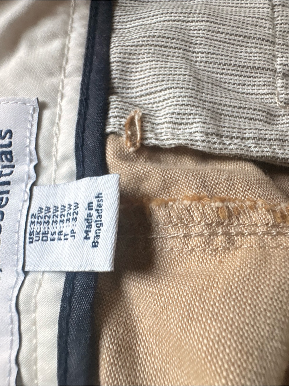 Essentials Light Beige/Tan Casual Pants Waistband Detail